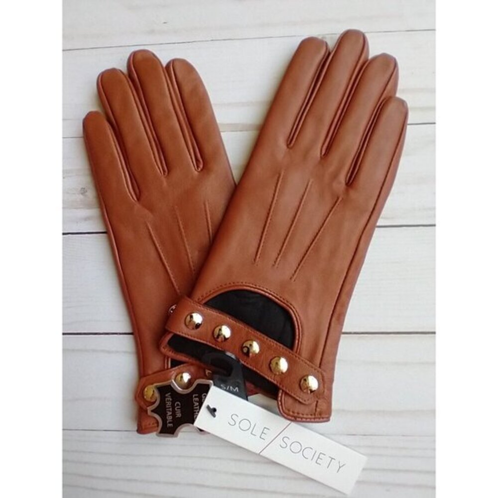 Sole Society Leather Gloves with Studs NWT
